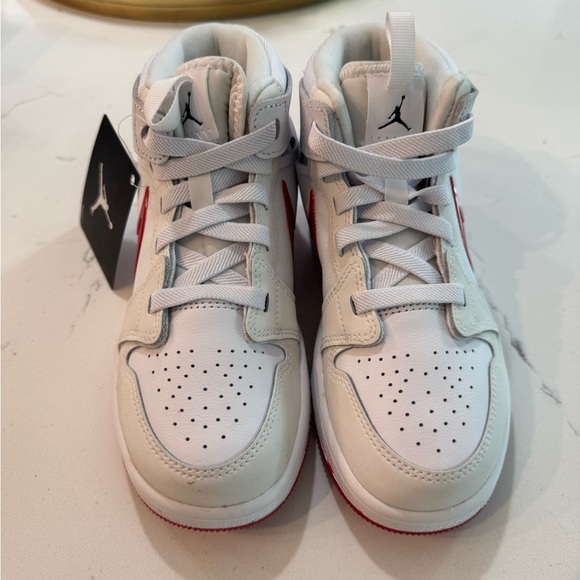 Nike Jordan 1 Mid RM Easton (PS) red and white high top shoes. Youth size 13.5C. - Picture 3 of 10